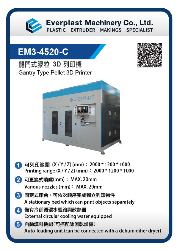 大口徑押出式大型塑膠 3D 列印機(展機)